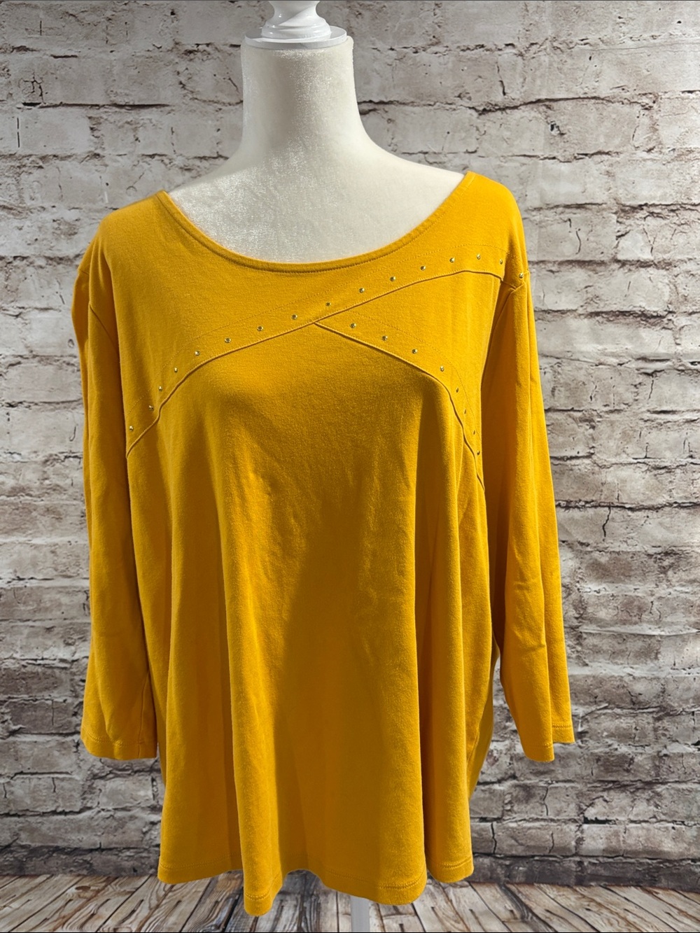 Women’s Mustard Yellow Stud-Accent Cotton Top